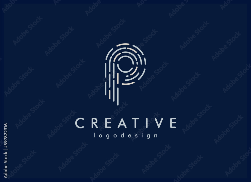 Abstract Initial Letter CP Logo. Letter P with Fingerprint Style Isolated on Black Background. Usable for Technology, Business, Branding Logo. Flat Design Vector Template Abstract Initial Letter CP Logo. Letter P with Fingerprint Style Isolated on Black Background. Usable for Technology, Business, Branding Logo. Flat Design Vector Template
