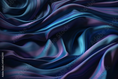 Luxurious cloth in shades of purple and blue, creating soft ripples and folds. Multicolored surface banner. Generative AI