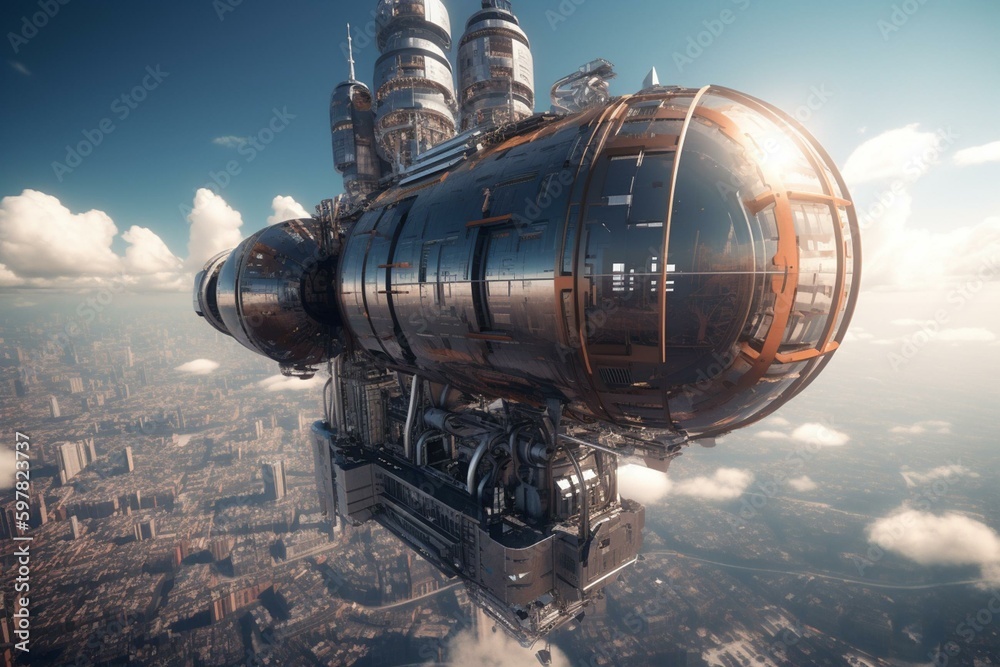 Future technology transport concept for space travel with a space elevator. Generative AI
