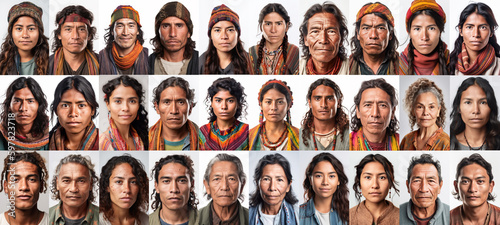 Indigenous peoples of the Americas collage head shot portrait. Studio shot background. Generative AI photo