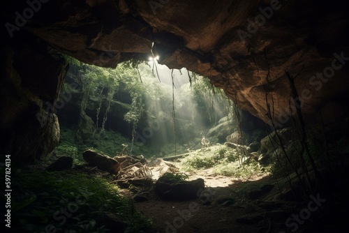 Light entering cave, symbol of resurrection. Generative AI