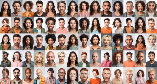 Big collage of multiethnic and multicultural real people representing diversity in the world. Generative AI