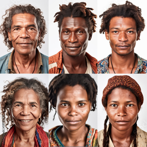 San people or Saan natives head shot portrait over studio shot background. Generative AI photo