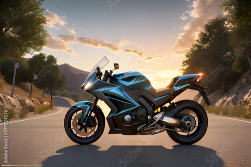 Colorful illustration of motorcycle and rider.