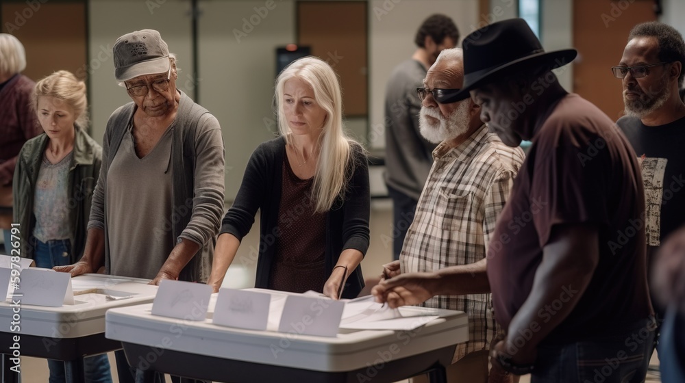 A diverse group of people voting in a local election, emphasizing the importance of democracy. Generative AI A diverse group of people voting in a local election, emphasizing the importance of democracy. Generative AI