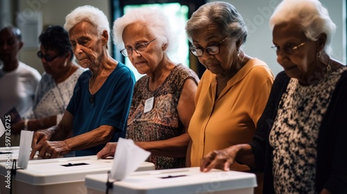 A diverse group of people voting in a local election, emphasizing the importance of democracy. Generative AI