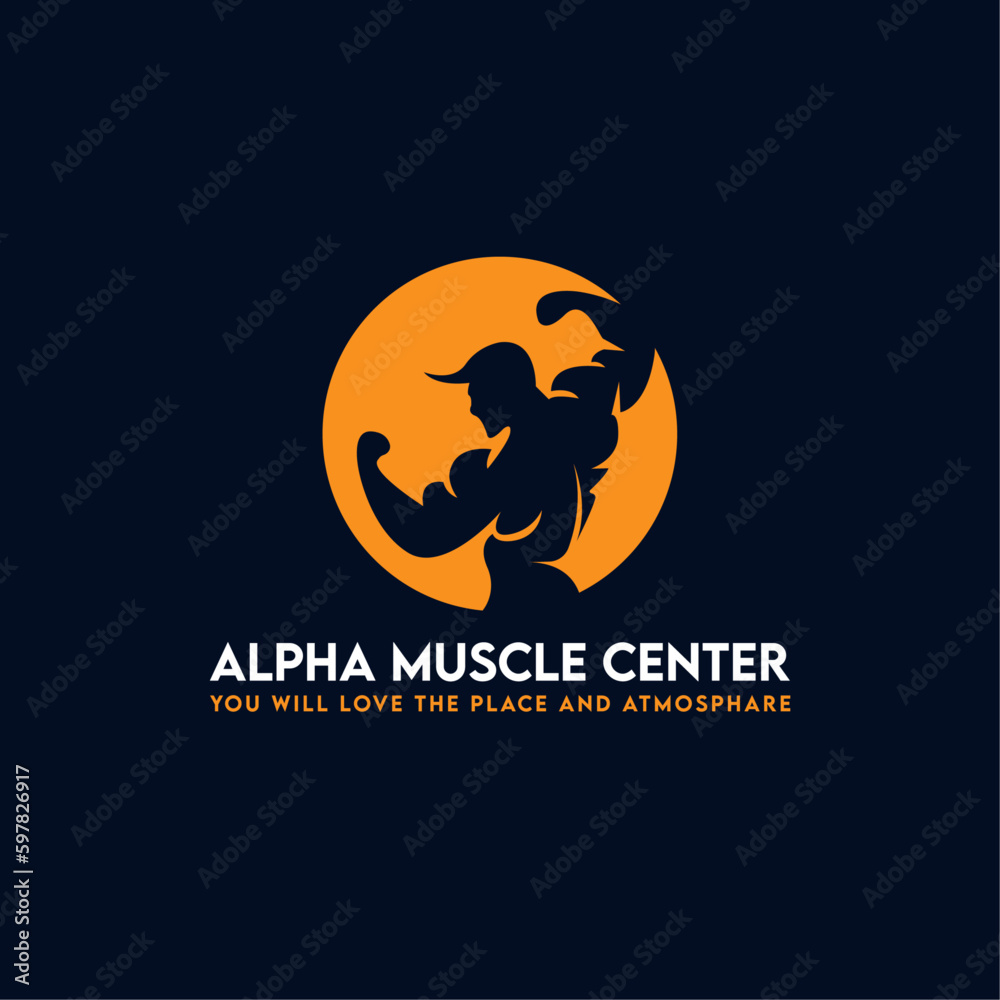 alpha muscle center logo, gym logo, versatile and business logo design.