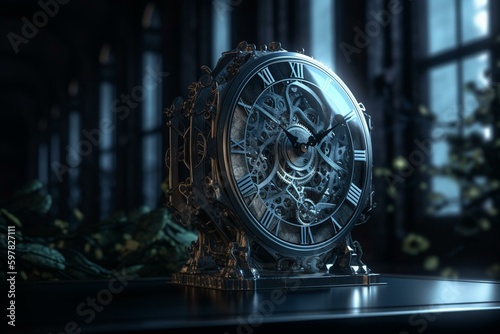 A 3D render depicting the physical embodiment of time through a big clock using the unreal engine. Generative AI photo