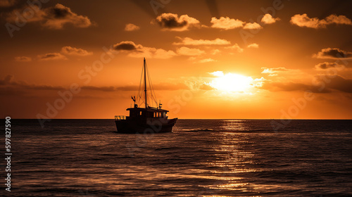 Boat on the sea at sunset in Key West, generative ai © Gasspoll