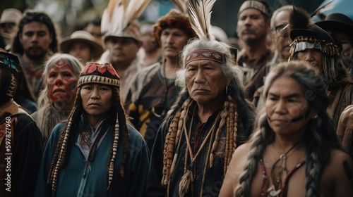 A group of indigenous activists protesting for their rights and the protection of their lands. Generative AI