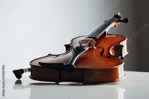 A white background with an image of a standalone violin. Generative AI