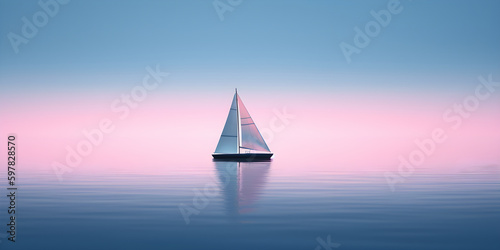 Fotografiet Minimalist sailing background of a sailboat reflecting on the still water