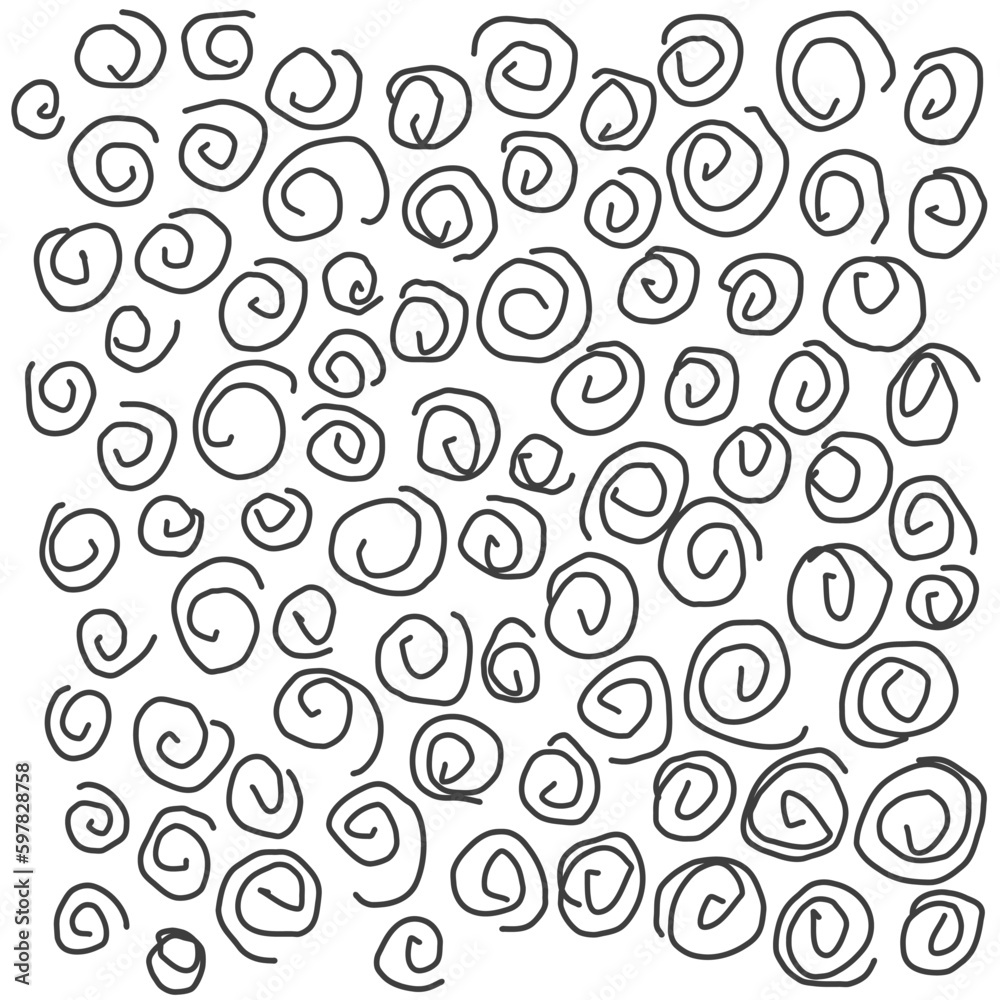 Doodle. Swirl pattern. Hand drawn black and white vector graphic design with groups of abstract chaotic spirals rom lines.