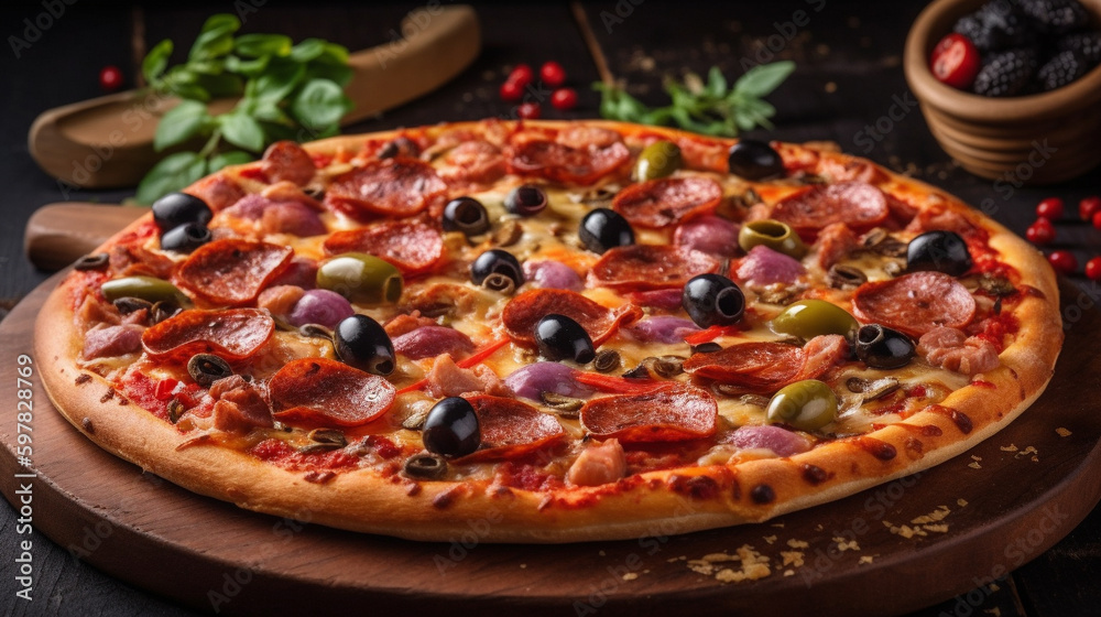 pizza with salami and tomatoes pizza with salami and tomatoes