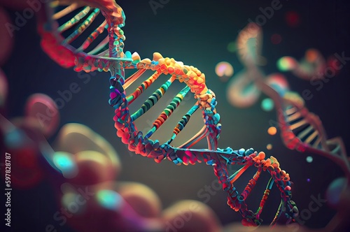 Multi Color DNA Structure On Black Backdrop Generative AI photo