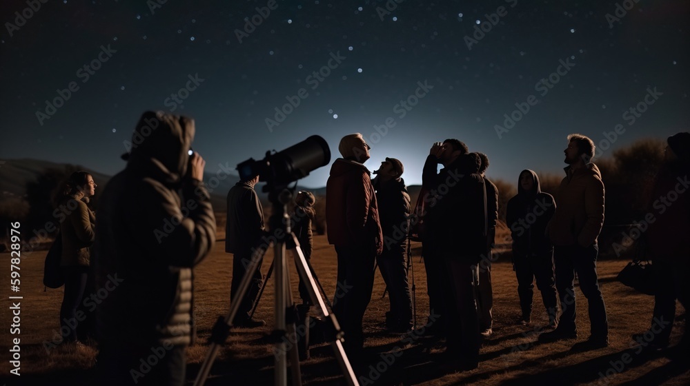A group of people attending a stargazing event at an observatory on International Asteroid Day. Generative AI
