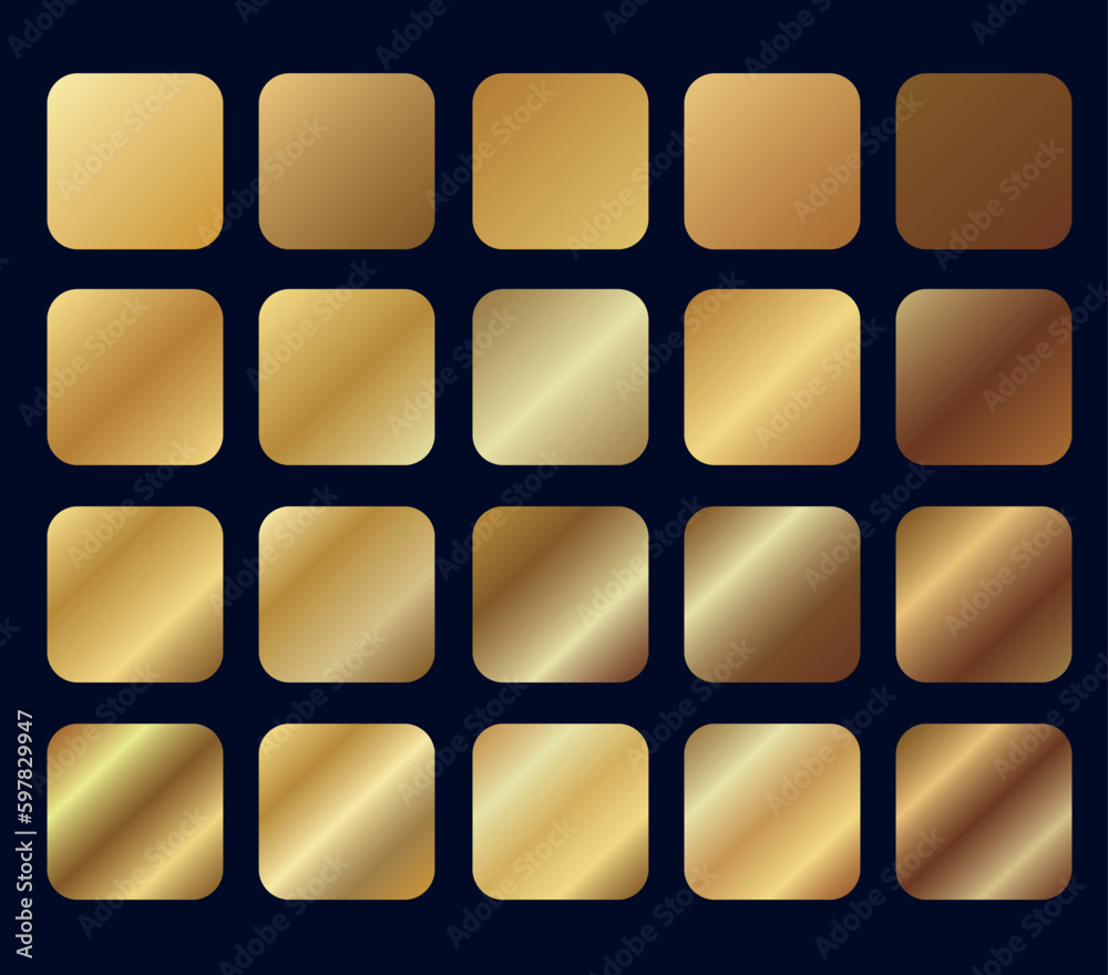 golden gradients, set of different gradients in golden tones