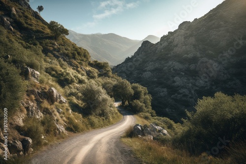 Mountain road in scenic Corsican landscape. Generative AI