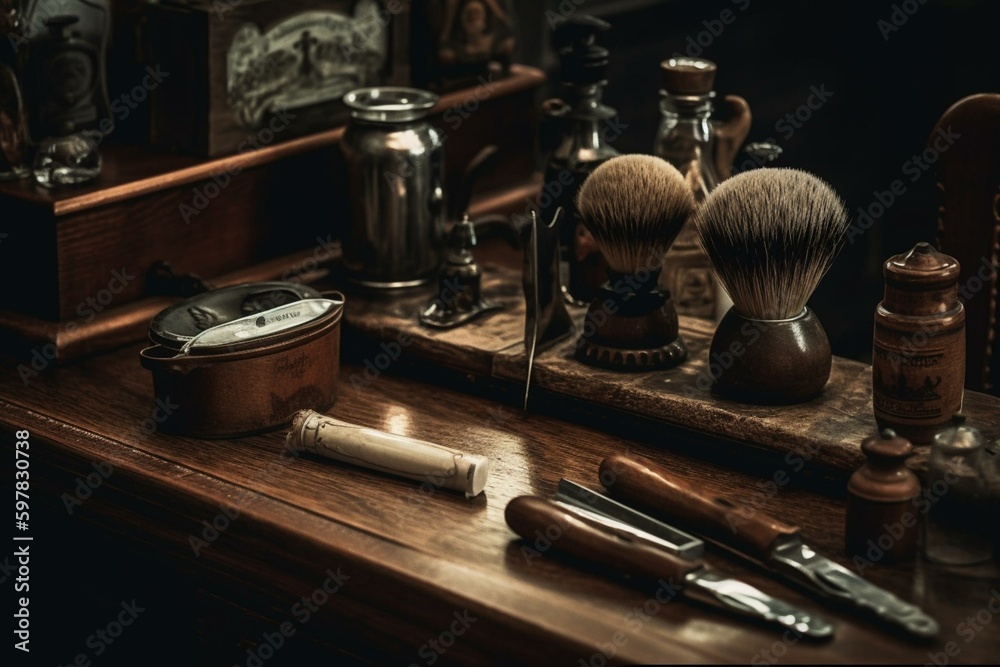Old-fashioned grooming implements. Generative AI