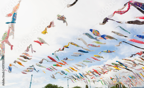 Carp streamers (koinobori) for Children's Day (tango no sekku) flying in the sky photo