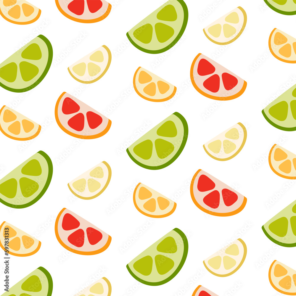 Seamless citrus pattern. Hand drawn vector illustration for summer romantic cover, tropical wallpaper, vintage texture
