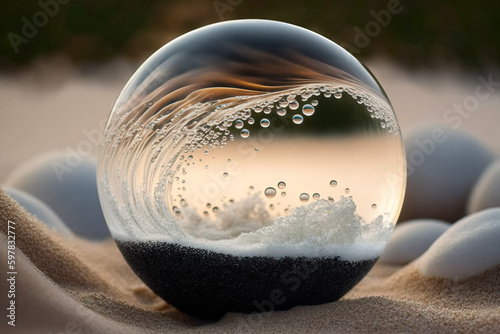 crystal ball on the beach. sketch art for artist creativity and inspiration. generative AI  