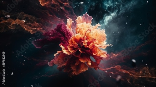 A flower in space the size of a planet catastrophe Galactic nebulae Generative AI © Dzmitry