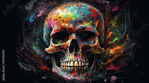 Drawing a skull painted with different colors of paints Generative AI