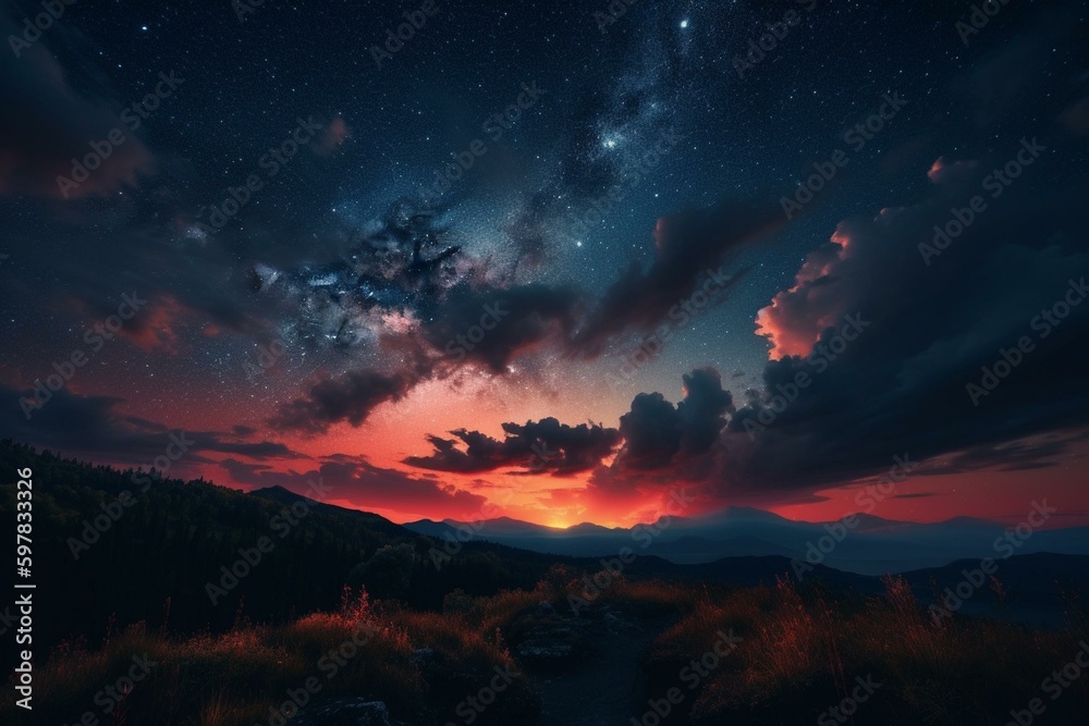 A 4k wallpaper featuring the sky with red clouds at night. Generative AI