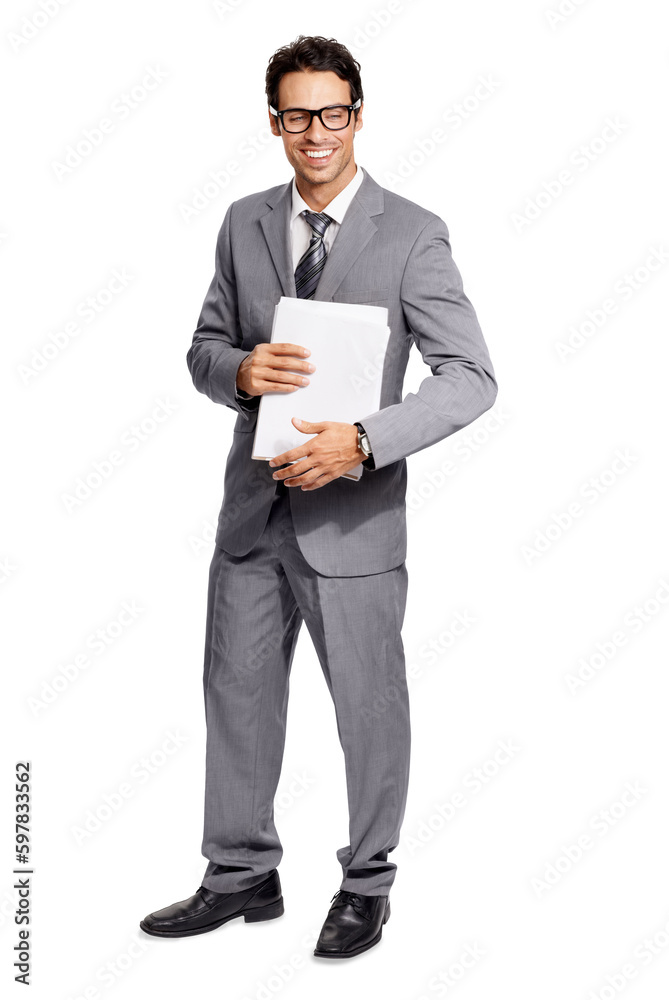 Glasses, handsome and business man or nerd with paperwork and smile isolated on a transparent png background. Documents, executive and male professional with paper report for corporate career. Glasses, handsome and business man or nerd with paperwork and smile isolated on a transparent png background. Documents, executive and male professional with paper report for corporate career.