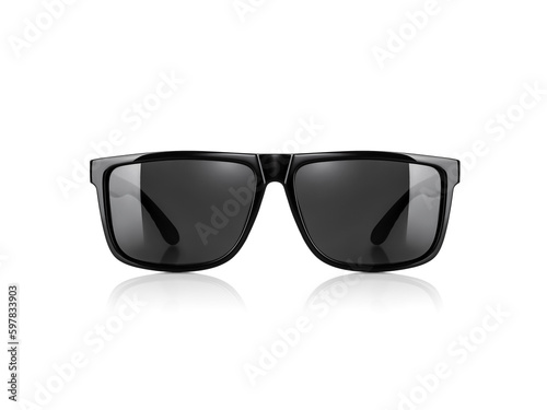Black men's sunglasses in a plastic frame isolated on a white background. Front view