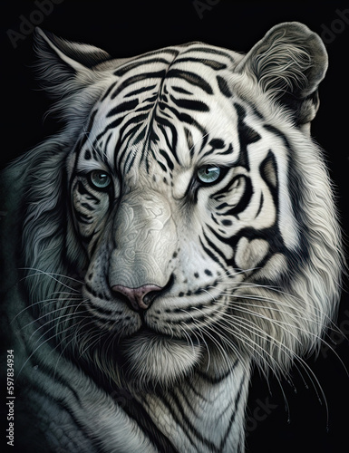 White tiger illustration, painting, swimming in water, beautiful majestic, wall art, digital print. Generative AI © Art for Insomniacs