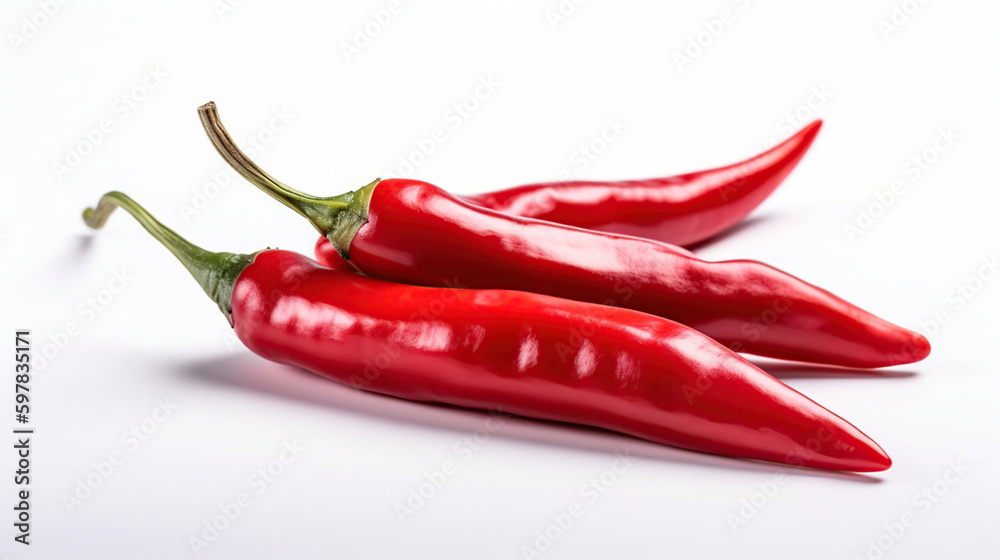 Hot chili peppers with clipping path, Chili on white isolated, generative ai