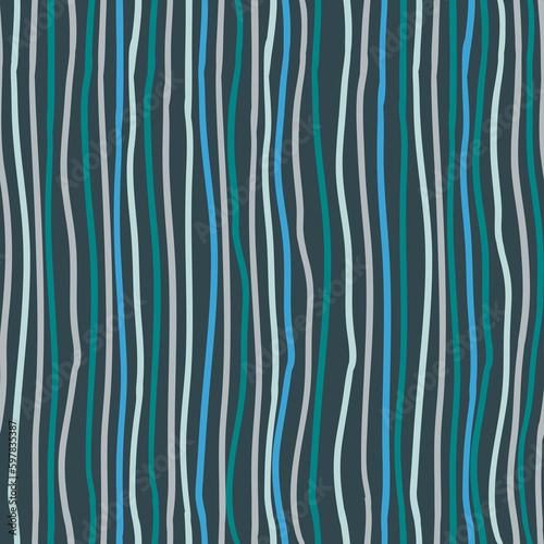 Bold Blue Green Hand Painted Line Seamless Pattern