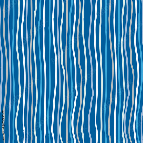 Bold Blue Hand Painted Line Seamless Pattern