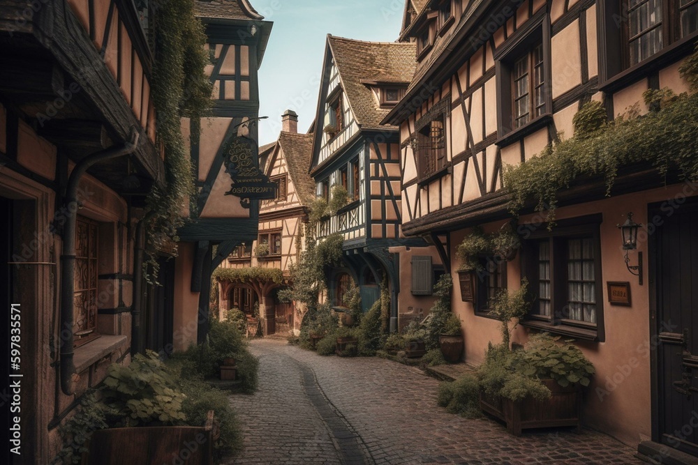 Historic neighborhood of Colmar, located in the Alsace region of France. Generative AI