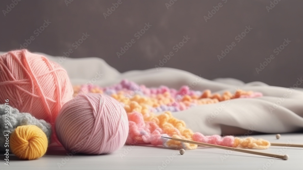 banner, A set of knitting needles and a ball of yarn. Mother's Day Generative AI