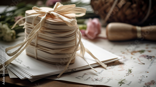 banner, A stack of recipe cards tied together with a ribbon. Mother's Day Generative AI photo