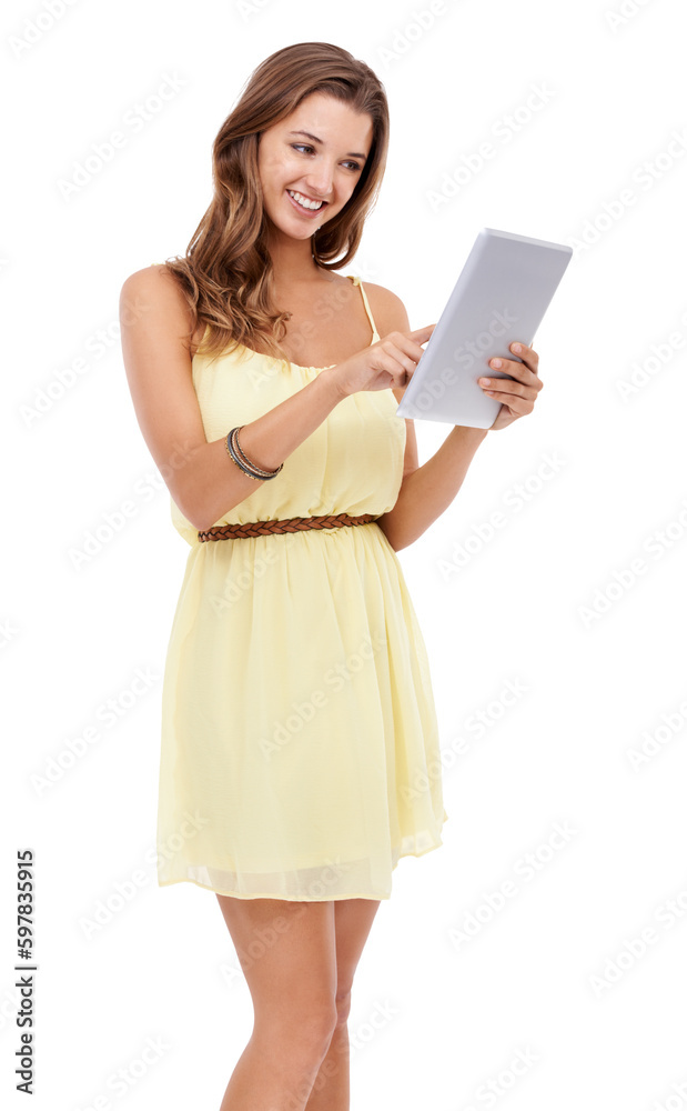 Isolated woman, tablet and smile reading on app, website or search on internet by transparent png background. Student girl, happy and mobile touchscreen for social network, blog or funny video on web Isolated woman, tablet and smile reading on app, website or search on internet by transparent png background. Student girl, happy and mobile touchscreen for social network, blog or funny video on web