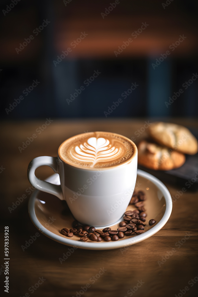 Cup of cappuccino on wooden table - Generative AI Cup of cappuccino on wooden table - Generative AI