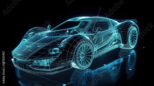 Hologram Sport car. Holographic projection of a Futuristic Sport Car, generative ai