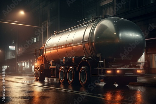 Digital depiction of a fuel tanker truck. Generative AI