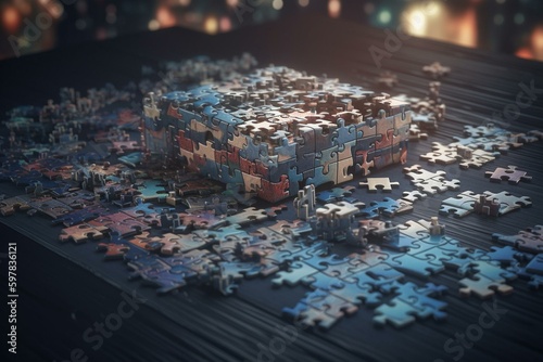 Jigsaw puzzle depicts complex professionalism. Learn hard concepts. 3D illustration. Generative AI