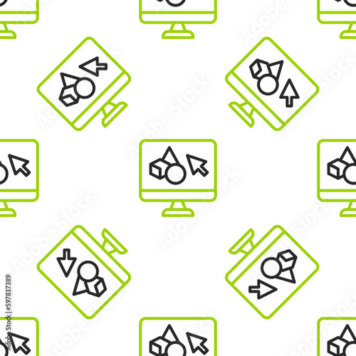Line 3D printer software icon isolated seamless pattern on white background. 3d printing. Vector