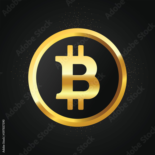Golden bitcoin blockchain technology, Bitcoin crypto currency with symbol BTH, Futuristic golden Bitcoin digital currency with black background 