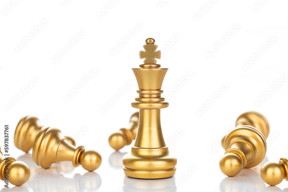 Golden king chess with pawns on white background. Leader and success concept. Golden king chess with pawns on white background. Leader and success concept.