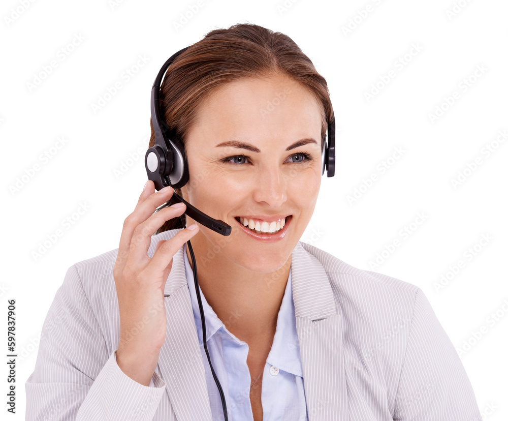 Call center, communication and happy woman isolated on transparent, png background for tech support or virtual help. Professional agent, consultant or young business person with telemarketing vision Call center, communication and happy woman isolated on transparent, png background for tech support or virtual help. Professional agent, consultant or young business person with telemarketing vision
