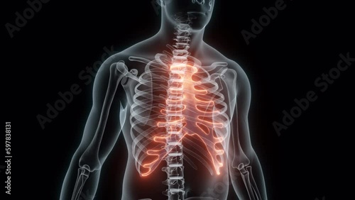 3D Rendering of a Medical Animation of the Rib cage. X-ray of the Rib cage.