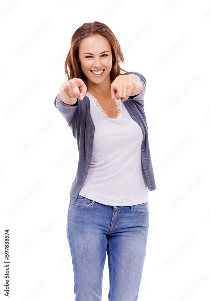 Smile, pointing and portrait of woman on png for decision, vote and choose you. Happy, excited and confidence with female isolated on transparent background for choice, motivation and finger gesture Smile, pointing and portrait of woman on png for decision, vote and choose you. Happy, excited and confidence with female isolated on transparent background for choice, motivation and finger gesture