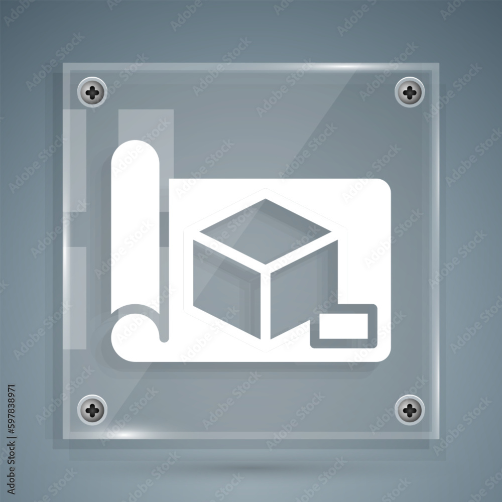 White Graphing paper for engineering icon isolated on grey background. Square glass panels. Vector White Graphing paper for engineering icon isolated on grey background. Square glass panels. Vector